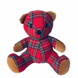 Vintage Dakin Plaid Red Teddy Bear 1984 Plush Toy